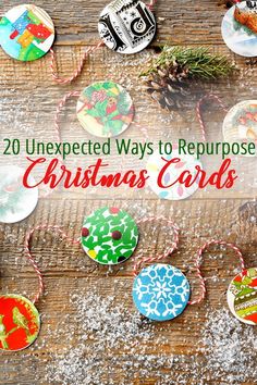 christmas cards with the words 20 unexpected ways to repurpose christmas cards on them