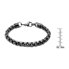 Features: Hypoallergenic, Quick ShipCircumference: 8 InchJewelry Closure: Fold Over ClaspLink Construction: SolidMetal Color: BlackChain Width: 6 MillimetersChain Construction: BoxCare: Wipe CleanBracelet Type: Chain BraceletsMetal: Stainless SteelCountry of Origin: Imported Black Chain Link Bracelet Gift, Black Link Chain Bracelet For Gift, Black Link Chain Bracelet As Gift, Adjustable Round Chain Bracelet With Solid Links, Black Box Chain Bracelet Jewelry, Black Box Chain Bracelet, Round Black Metal Chain Bracelet, Adjustable Link Hypoallergenic Bracelet, Hypoallergenic Stainless Steel Chain Link Bracelet