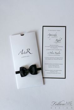 a wedding card with a bow tie on it