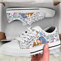 Disney Woman Shoes, Winnie The Pooh Theme Crocs, Disney Women Shoes, Shoes To Wear To Disney World, Low Top Shoes, Disney Fan, Gifts For Adults, Dinosaur Print, Custom Shoes