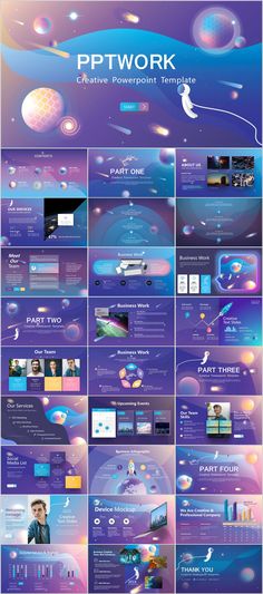 an image of a blue and purple web page with different images on it, including the words pptwork