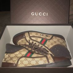 Reposhing This Item I Purchased From @Hairzaddy. Loved It, But Ready To Rotate For Something New. Questions? Leave A Comment Below! Gucci Brown High-top Sneakers, Brown Gucci Designer Sneakers, Designer Brown Gucci Sneakers, Shoes Gucci, Shoes Color, Gucci Shoes, Mens Shoes Sneakers, Leave A Comment, Something New