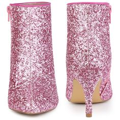 Pretty meets practical on these sparkly glitter ankle boots with glitzy crystals at the whole, and the sparkling glitter gives a celebratory vibe to this pretty ankle boot made with handy pull tabs on the side. Hustle back to the disco era in this all-aglitter pointed-toe boot. The pointed-toe design makes it look elegant, pretty, polished, and dressy, lengthening the leg line. Create Modern Retro Charm. Boots Sparkle, Glitter Ankle Boots, To The Disco, Clear Block Heels, Chunky Heel Ankle Boots, Glitter Boots, Disco Era, Western Ankle Boots, Buckle Ankle Boots