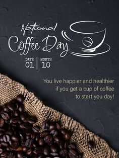 coffee beans on a sack with the words national coffee day