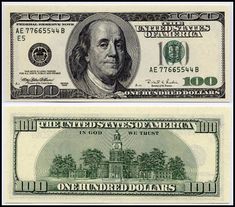 United States Currency Fake Money Printable, $100 Bill