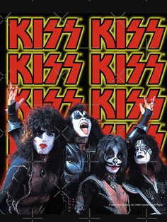 the kiss band poster with their faces painted black and red