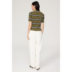 Green stripe knit (82% Cotton, 18% Polyamide). Top. Short sleeves. V-neck. Pull on. 21.5" from shoulder to hemline. Imported. Tanya Taylor, Rent The Runway, Closet Designs, Striped Knit, Green Stripes, Knit Top, Short Sleeves, V Neck, Knitting