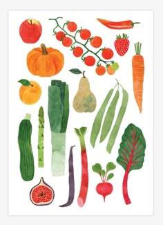 an illustration of vegetables and fruits on a white background with the words,'i love you