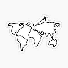 a black and white drawing of the world map sticker on a white background,