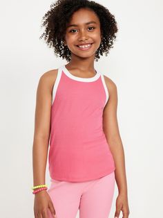 rib-knit u-neckline sleeveless arm openings fitted hits below waistmachine wash according to the care instruction label People Clothes, Gift For Kids, Active Wear Tops, Rib Knit, For Girls, Old Navy, Black Women, Active Wear, Girl Outfits