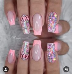 Pink Chrome Nails, Confetti Nails, Fancy Nails Designs, Pretty Nail Art Designs, White Nail Designs, Nail Designs Glitter