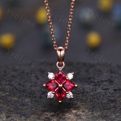 Vintage Natural Red Ruby Diamond Necklace,Pink Gems Pendant Floral Diamond Jewelry Delicate Dainty Necklace Gift For Women,14k Rose Gold,cluster stones,Flower Petals with four real diamonds,with the adjustable chain ,January Birthstone Gift Chain: 16 Inches. The chain can be adjustable to 18 Inches. ITEM SPECIFICATIONS:  Material:14k/18K rose gold/white gold/yellow gold Gemstone:with 0.89 ct 9x9mm art deco natural red ruby and 0.13ct natural diamonds Setting:prongs and pave Our Service: All sizes available,please feel free to contact me if you need another sizes. Payment Plan:We offer payment plan,you can pay weekly or monthly,we will keep your rings as long as 100 days.The item will be started to make once the first payment is received.For any reason the payment is not paid in full,the sh Red Gem Pendant, Rose Red Jewelry For Valentine's Day Anniversary, Rose Red Flower-shaped Jewelry For Valentine's Day, Rose Red Flower Shaped Jewelry For Valentine's Day, Rose Gold Ruby Jewelry For Valentine's Day, Elegant Rose Red Necklace For Valentine's Day, Fine Jewelry In Red Flower Shape, Fine Jewelry Red Flower-shaped Jewelry, Fine Jewelry Red Necklace For Valentine's Day