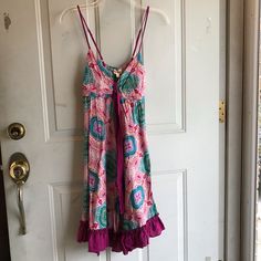 Never Worn. Comes From Smoke And Pet Free Home Purple Printed Summer Dress, Casual Purple Sleeveless Sundress, Purple V-neck Sundress For Spring, Purple V-neck Spring Sundress, Purple V-neck Sundress For The Beach, Printed Cotton Purple Dresses, Purple Cotton Printed Dresses, Purple Printed Cotton Dress, Purple Cotton Mini Dress For Vacation