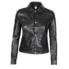 Introducing this versatile Button up leather jacket for women which perfectly blends the todays age fashion with casual button up style. This Button up leather jacket ensures comfort and provides you an ever ready outfit idea for daily wear. The black color of this button up casual leather jacket can go with any style of jeans and you can also pair it with your favorite sweater. So hurry up and grab your Favorite Button up Leather outfit. #ButtonUpLeatherJacket #BlackLeatherJacketOutfit #Leather Military Style Shirts, Police Shirts, Gay Shirts, Casual Leather Jacket, Black Order, Biker Shirts, Uniform Shirts, Lambskin Leather Jacket, Jacket For Women