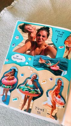 an open book with pictures of women in swimsuits