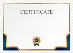 a certificate with a blue ribbon and gold border, hd png clipart free