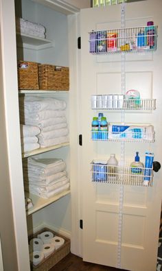 the closet is stocked with toiletries and towels