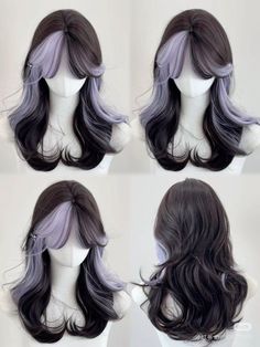 Black And Pastel Hair, Haircolor Ideas 2020, Purple And Black Hair Ideas, Casino Hairstyles, Oc Hairstyles Ideas, Moon Haircut, Wig Aesthetics, Black Hair Designs, Hair Styles Color Ideas