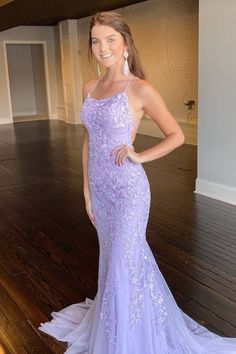 MC123,Lilac spaghetti straps mermaid lace prom dress applique tulle long evening ball gown on Storenvy Dresses School, Prom Dress Halter, Dress Long Formal, Lavender Prom Dresses, Mermaid Prom Dresses Lace, Prom Dress Long, Prom Dresses Long Lace, Long Formal Dress, Tulle Evening Dress