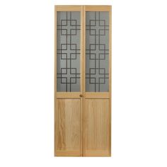 a wooden door with two glass panels on the front and back doors, both side by side