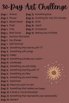 the 30 - day art challenge is shown with an image of a sun on it