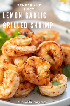 lemon garlic grilled shrimp on a white plate