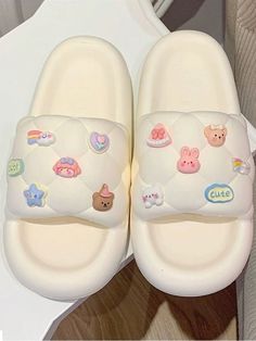 Women's Cute Animal Soft Bottom Summer Indoor Casual Slipper, Anti-Slip Home Sandal White Fashionable        Women Shoes, size features are:Bust: ,Length: ,Sleeve Length: Silly Slippers, Sandal Cute, Whimsical Shoes, Aesthetic Items, Fun Slippers, Shower Sandals, Shoes Slides, Crocs Fashion, Cute Slippers