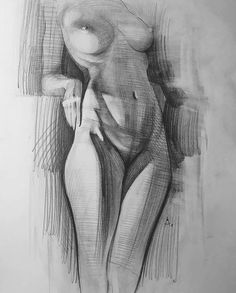 a black and white drawing of a woman's body with her hands on her hips