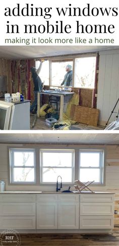 the before and after pictures of a kitchen remodeling project in mobile home