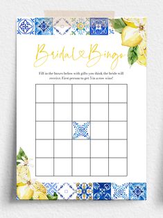 Editable Blue Tile Lemons Bridal Shower Games Template Italian Amalfi Bridal Shower Game Bundle Mediterranean Positano Bridal Shower Game M1