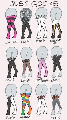 an image of women's stockings with their names and colors on them, all in different