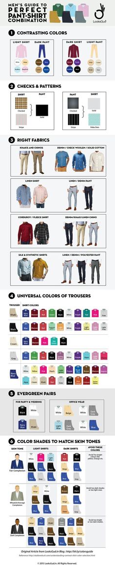 Shirt and Pants Combinations Guide Outfits For Male Teachers, Mens Suit Combinations, Colors Clothes, Shoes Guide, Letters Design, Clothes Men, Perfect Pant, Matching Colors