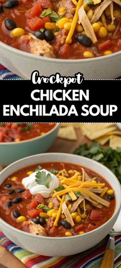 two bowls filled with chicken enchilada soup