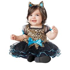 Your little one can become the most adorable kitty cat of all time! This Lovable Leopard Costume for infants costumes with a velour dress that has a leopard print pattern all over it. It also has plenty of light blue ribbon details along the sleeves and skirt. The sleeves and skirt are made out of a puffy mesh. Finally, the costume comes with a cat ears headband to finish the whole costume off! Kitten Costume, Baby Animal Costumes, Cinderella Halloween Costume, Lamb Costume, Kitten Costumes, Infant Costume, Leopard Costume, First Halloween Costumes