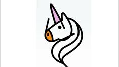 a line drawing of a unicorn's head with long hair and a pink nose