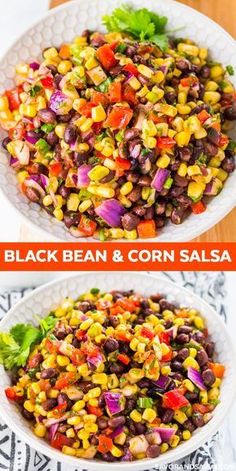 black bean and corn salsa in a white bowl