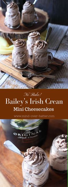 bailey's irish cream mini cheesecakes with chocolate frosting on the top