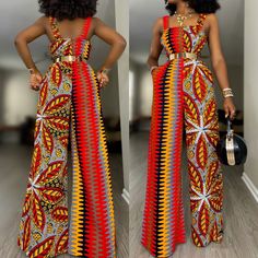 "African print Jumpsuit 2 side pockets Elastic on the top part of Jumpsuit Made with high quality African print wax fabric 100% Cotton Designed in USA and made in Nigeria. jumpsuit length is 60 inches and Inseam is 32inches Model is 5'7\" and is wearing 4inches heel. CARE INSTRUCTIONS: Hand wash in cold water/ Dry clean DO NOT BLEACH SHIPPING: This is a ready to wear Jumpsuit and the Processing time is 1-3 business days . The shipping time for USA orders: Free shipping(if order total is above $1 Chitenge Jumpsuit, Fitted Printed Patterned Jumpsuits And Rompers, Fitted Printed Jumpsuits And Rompers, Fitted Multicolor Jumpsuits And Rompers With Pockets, Fitted Printed Orange Jumpsuits And Rompers, Fitted Orange Printed Jumpsuits And Rompers, Kente Jumpsuit, African Pants Suit, Jumpsuit Ankara