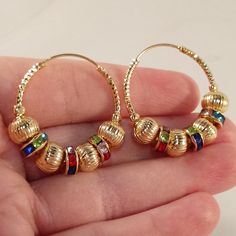 Yellow Hoop Earrings For Festival, Gold Small Hoop Beaded Earrings For Festival, Festive Yellow Jewelry With Colorful Beads, Bohemian Yellow Hoop Earrings, Nickel Free Yellow Hoop Jewelry, Yellow Beaded Hoop Earrings, Yellow Colorful Beaded Hoop Earrings, Yellow Hoop Earrings With Dangling Beads, Yellow Beaded Small Hoop Jewelry