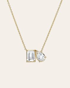 Beautifully handcrafted emerald cut and pear shape white topaz on 14k solid yellow gold cable link chain. Create a beautiful matching set with our Toi et Moi rings. White Topaz Carat Weight: Approx. 3.5ctw Size: Approx. 13mm(H) x 9mm(W) Ships in 5-12 business days Rush orders ship in 3-6 business days *Eligible for return, per our policy. See here for details. Tanzanite Necklace, Gold Bead Bracelets, Gold Polish, Diamond Pendant Necklace, Dainty Jewelry, Gold Pendant Necklace, White Topaz, Huggies Earrings, Solid Yellow