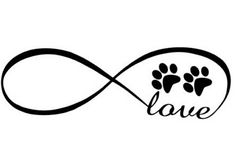 the word love is written in black and white with an image of two paw prints on it