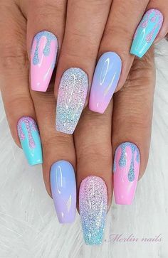 Paznokcie Hello Kitty, Drip Nails, Colorful Nails, Pretty Nail Art Designs, Simple Nail Art Designs, Bright Nails, Nail Polishes, Cute Acrylic Nails