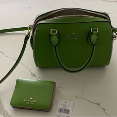 Brand New Kate Spade Gorgeous Fun Summer Color With Matching Wallet Handbag Or Crossbody No Call Outs Designer Green Bag With Card Slots, Designer Green Bags With Card Slots, Formal Green Bags With Card Slots, Green Leather Evening Wallets, Kate Spade Evening Bags With Card Slots, Kate Spade Formal Bags With Card Slots, Luxury Green Bags With Card Slots, Classic Kate Spade Bags With Card Slots, Luxury Kate Spade Leather Wallet