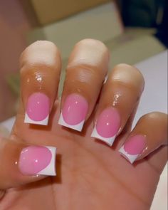 White And Pink Nails French Tips, Classy Shorties Nails, Short Pink On Pink French Tip Nails, Simple Shorties Nails, Short Pink Acrylic Nails French Tips, Short Unique Acrylic Nails, Pink Acrylic With White Tip, Solid Pink Nails With Design, White With Pink French Tip