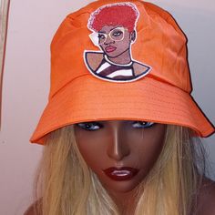 This Is A Brand New Bucket Hat With Eye Catching Patch Design Represents Melanin Woman Very Cute And Fashionable Casual Adjustable Orange Bucket Hat, Trendy Orange Adjustable Bucket Hat, Casual Orange Bucket Hat With Short Brim, Adjustable Orange Bucket Hat, Orange Casual Hat One Size, Casual Orange Brimmed Hat, Casual Bucket Hat One Size, Casual Orange Hat One Size, Casual Orange Hat