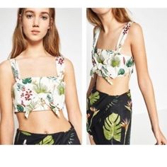 Zara Trafaluc Collection Tropical Print Knot Crop Top Tank. New With Tags! Was Shown In The Turkish Tv Series “Ask Laftan Anlamaz” On The Main Role Hero. Had A Small Tear Near The Zipper When I Purchased, But Is Now Fully Mended - See Images For Details! Patterned Tops With Plant Print For Vacation, Summer Beach Tops With Plant Print, Green Plant Print Top For Beach, Floral Print Crop Top For Beach Vacation, Vacation Floral Print Crop Top For Beach Season, Green Floral Print Crop Top For Beach, Sleeveless Tropical Print Crop Top For Vacation, Sleeveless Tropical Print Crop Top For Beach, Summer Tropical Print Crop Top