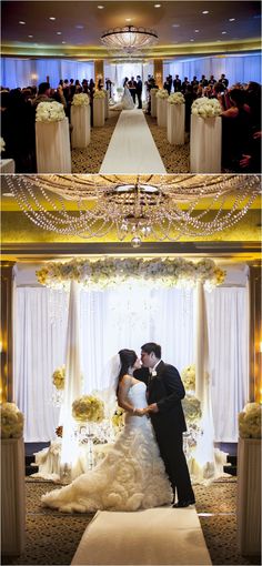 the bride and groom are kissing in front of their wedding ceremony room at the hotel