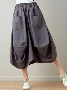 Artistic Retro Ramie Cotton 6 Colors Loose Irregular Elasticity Skirt LIGHT GRAY-One_size Summer Cotton Pleated Skirt, Asymmetrical Hem Bottoms With Pockets For Spring, Casual Bottoms With Solid Color And Asymmetrical Hem, Casual Bottoms With Asymmetrical Hem In Solid Color, Spring Bottoms With Asymmetrical Hem And Pockets, Baggy Cotton Knee-length Skirt, Baggy Knee-length Cotton Skirt, Casual Bottoms With Pockets And Irregular Shape, Cotton Asymmetrical Skirt With Pockets