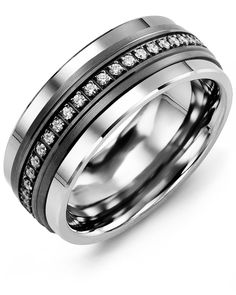 men's wedding band with channeled diamonds in white gold and pallads