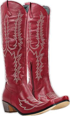 Western Boots For Summer Country Events, Western Mid-calf Summer Boots, Trendy Summer Boots For Rodeo, Trendy Summer Snip Toe Boots, Casual Round Toe Boots For Country Events, Red Western Summer Boots, Trendy Summer Boots With Snip Toe, Western Style Knee-high Summer Boots, Western Knee-high Summer Boots